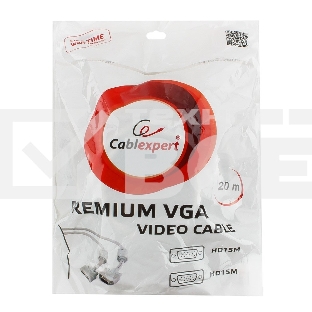 Кабель Gembird/Cablexpert CC-PPVGA-20M,Кабель VGA Premium , 15M/15M, 20м,серый, тройной экран,феррит.кольца  