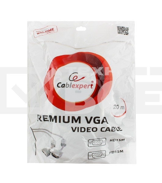 Кабель Gembird/Cablexpert CC-PPVGA-20M,Кабель VGA Premium , 15M/15M, 20м,серый, тройной экран,феррит.кольца  
