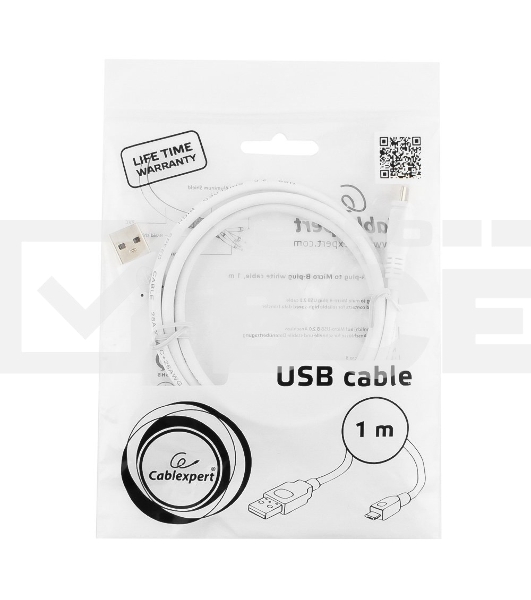 Кабель USB 2.0 Pro Cablexpert CCP-mUSB2-AMBM-W-1M, AM/microBM 5P, 1м, экран, белый, пакет
