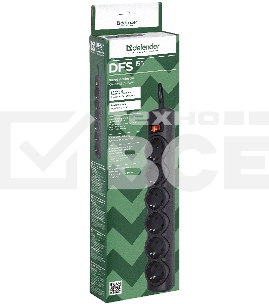 Сетевой фильтр Defender DFS 155 / 6 розеток / черный / 5.0 м