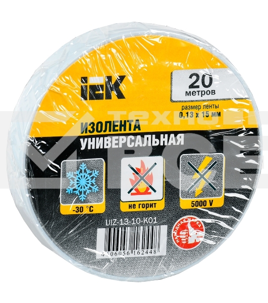 Изолента Iek UIZ-13-10-K01 0,13х15 мм белая 20 метров ИЭК