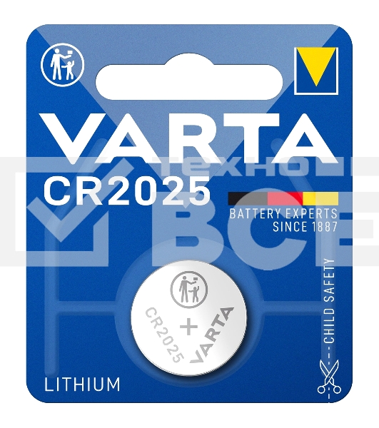 Батарейка Varta ELECTRONICS CR2025 BL1 Lithium 3V (6025) (1/10/100)