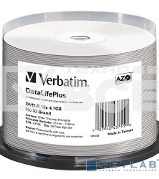 Диск DVD-R Verbatim 4.7Gb 16x Cake Box (50шт) Printable (43755)