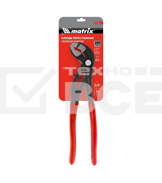 Переставные клещи Matrix 250 мм, кнопочный механизм, хром-ванадий, обливные рукоятки