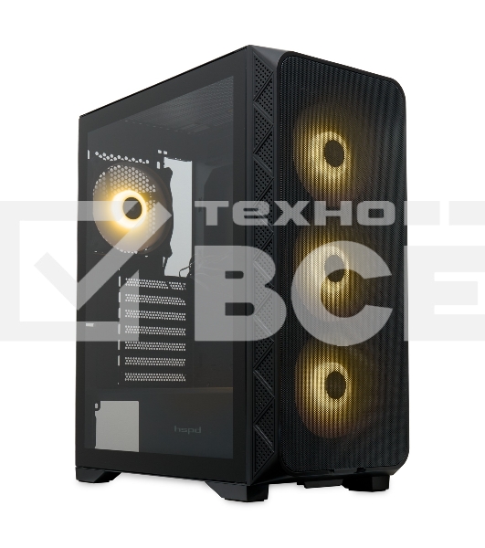Компьютерный корпус HSPD M521, Mesh Mid Tower, черный, slide TG, 0.45 SPCC, 4x120мм ARGb ATX, mATX, mITX 160/330/184мм 2x2.5