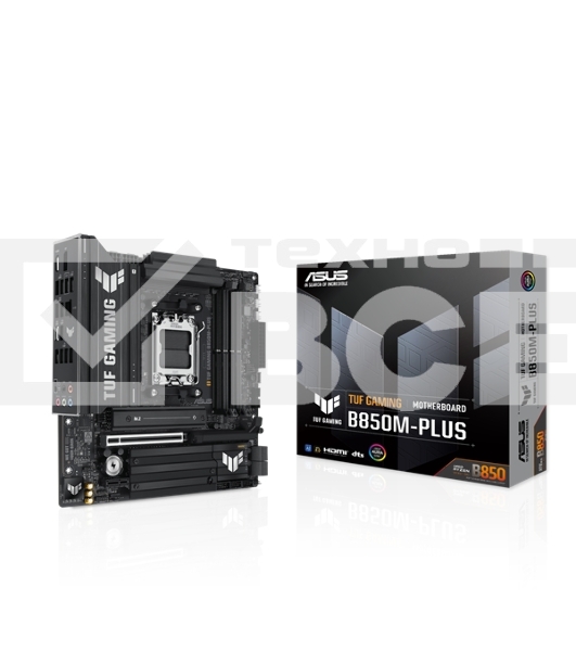 Материнская плата ASUS TUF Gaming B850M-Plus, AM5, AMD B850, 4xDDR5, 4xSATA, 3xM.2, 1xPCIe 5.0 x16, 1xPCIe 4.0 x4, 1xPCIe x1, 1xDP, 1xHDMI, 1x2.5Gb LAN, 4xUSB 2.0, 4xUSB 3.2 Gen 1, 3xUSB 3.2 Gen 2, 1xUSB-C, 3x3.5 мм, 7.1, mATX