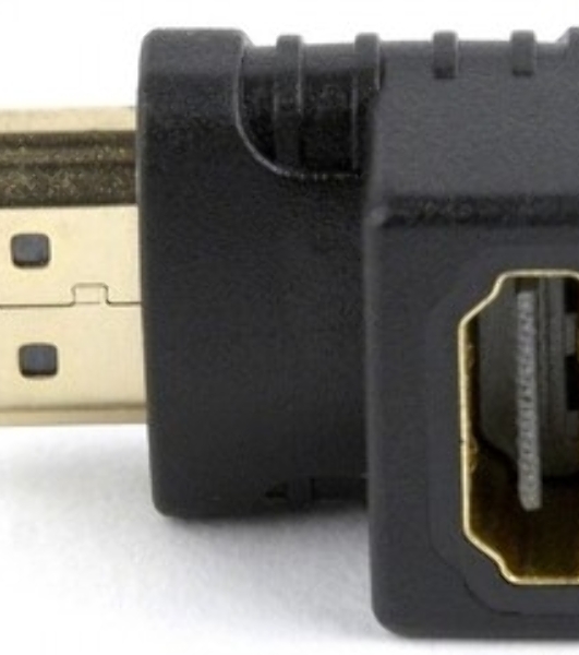 Переходник Cablexpert HDMI-HDMI 19F/19M, угловойсоединитель 90 градусов, золотые разъемы (A-HDMI90-FML)