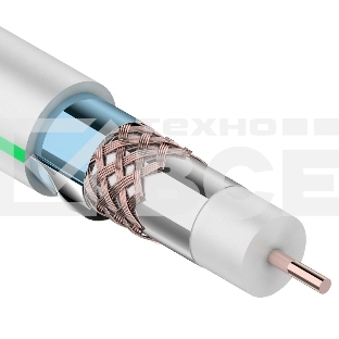 Кабель коаксиальный Rexant RG-6U+Cu, 75 Ом, Cu/Al/Cu/Al, 90%, две фольги, бухта 100 м, белый