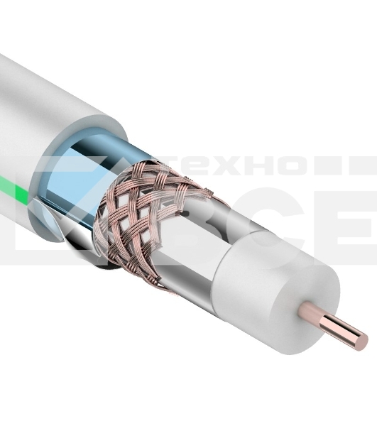Кабель коаксиальный Rexant RG-6U+Cu, 75 Ом, Cu/Al/Cu/Al, 90%, две фольги, бухта 100 м, белый