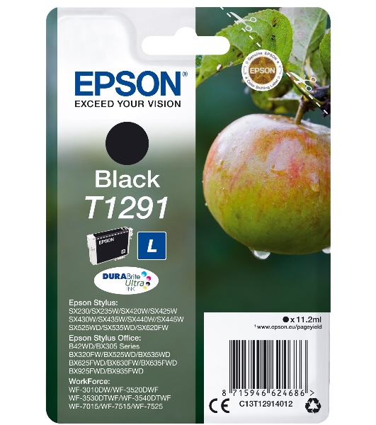 Картридж струйный Epson T1291 (C13T12914012/C13T12914011/C13T12914010) черный (11.2 мл) для SX420W/SX425W/SX525WD/SX620FW/BX305FV/BX305F/BX320FW/BX525WD/BX625FWD