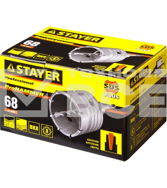 Коронка твердосплавная STAYER PROFESSIONAL 29190-68_z01в сборе SDS+ d68мм