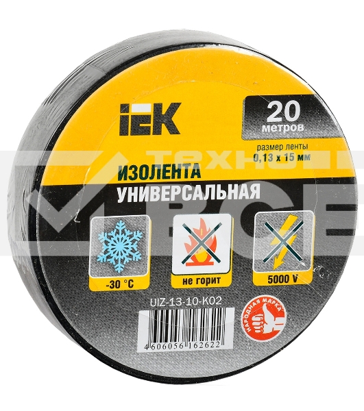 Изолента Iek UIZ-13-10-K02 0,13х15 мм черная 20 метров ИЭК