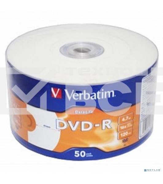 Диск DVD-R Verbatim 4,7 Gb 16x DataLife Inkjet Printable, Shrink, 50 шт (43793)