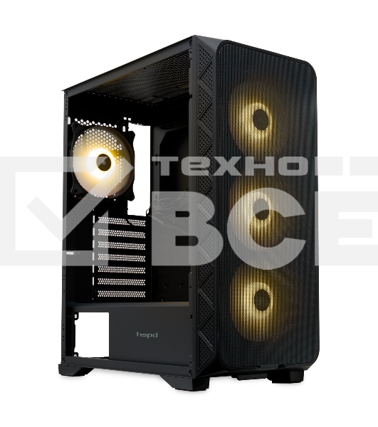 Компьютерный корпус HSPD M521, Mesh Mid Tower, черный, slide TG, 0.45 SPCC, 4x120мм ARGb ATX, mATX, mITX 160/330/184мм 2x2.5