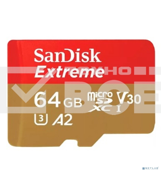 Флеш карта microSD 64Gb SanDisk microSDXC Class 10 UHS-I A1 C10 V30 U3 Extreme 170Mb/s