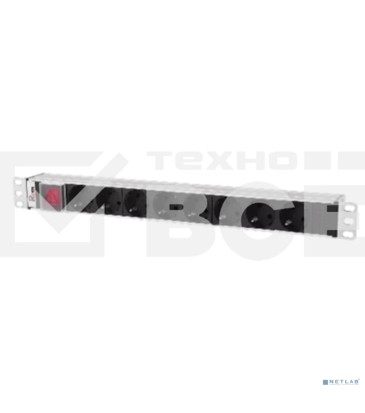 Блок розеток Rem-10 без шнура с выкл., 8 Sсhuko, вход IEC 60320 C14, 10A, алюм., 19