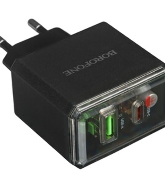 Сетевое зарядное устройство BOROFONE (6941991110689) BAS32A 1USB+1Type-C 3.0A QC3.0 PD 30W, черный