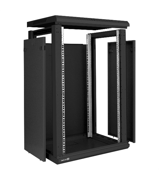 Шкаф телекоммуникационный 19' настенный 18U ExeGate EC-WM-18U.450.M.BLACK (19”, 18U, 600x450x901mm (ШхГхВ), передняя дверь металл, съемные боковые панели, пыле- и влагозащита IP23, черный RAL 9004, 2 коробки)