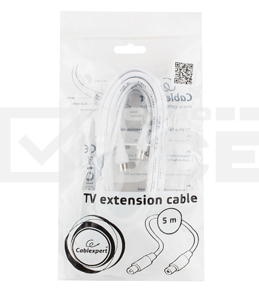 Кабель телевизионный Cablexpert, CCV-515-W-5M, Coaxial M/F, белый, 5м