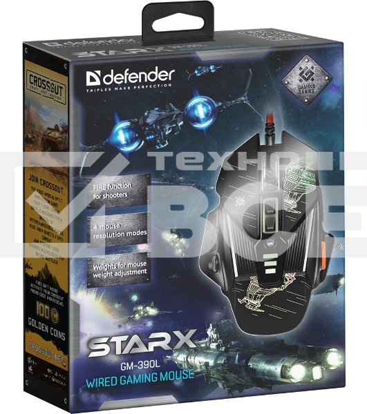 Мышь проводная Defender sTarx GM-390L черный, 3200 dpi, USB, кнопки - 8