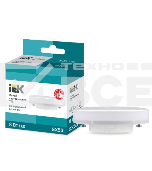 Лампа светодиодная Iek LLE-T80-8-230-40-GX53 ECO T75 таблетка 8Вт 230В 4000К GX53 IEK