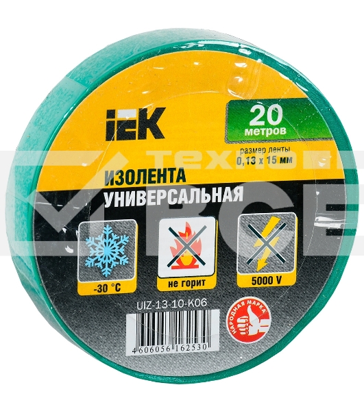 Изолента Iek UIZ-13-10-K06 0,13х15 мм зеленая 20 метров ИЭК