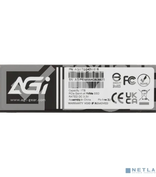 Накопитель SSD AGI AGI1T0G43AI818, 1Tb, PCIe 4.0 x4, M.2 2280, NVMe, R/W 4700/2800