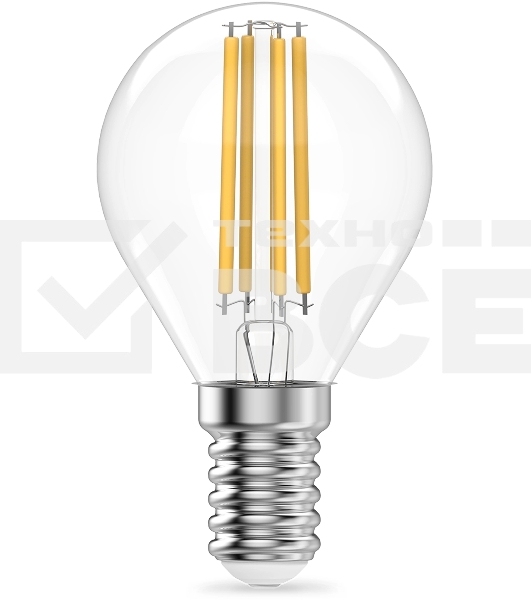 Лампа филам. Gauss Filament 8Вт цок.:E14 шар св.свеч.бел.теп. (упак.:10шт) (52118)