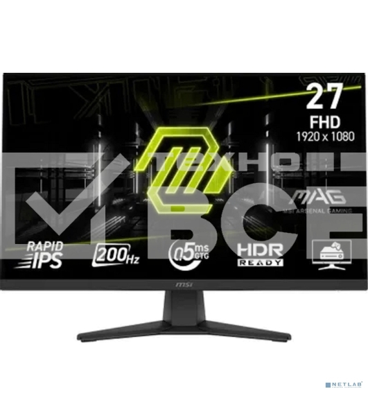 Монитор 27' MSI MAG 272F IPS 1920x1080, 200 Гц, 0.5 мс, 16:9, 1000:1, 250 кд/м², HDMI 2.0, DP 1.4, 3.5 мм, Adaptive-Sync, черный