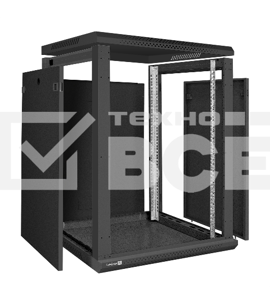 Шкаф телекоммуникационный 19' настенный 15U ExeGate EC-WM-15U.600.M.BLACK (19”, 15U, 600x600x769mm (ШхГхВ), передняя дверь металл, съемные боковые панели, пыле- и влагозащита IP23, черный RAL 9004)