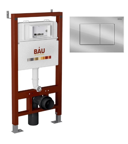 Инсталляция BAU PRO для подвесного унитаза, клавиша смыва BAU Stil для инсталляции, хром