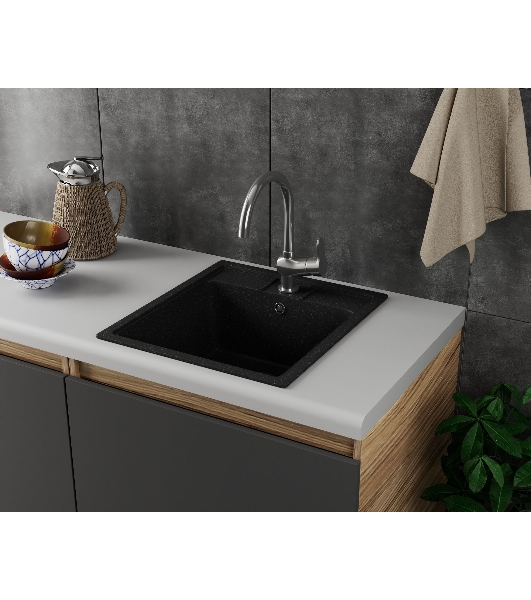 Мойка для кухни BAU Stil Black stone 45х50, выпуск с сифоном в комплекте, черный камень