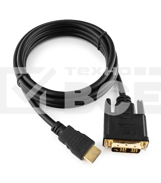 Кабель HDMI-DVI Cablexpert CC-HDMI-DVI-6, 19M/19M, single link, медь, позол.разъемы, экран, 1.8м, черный, пакет