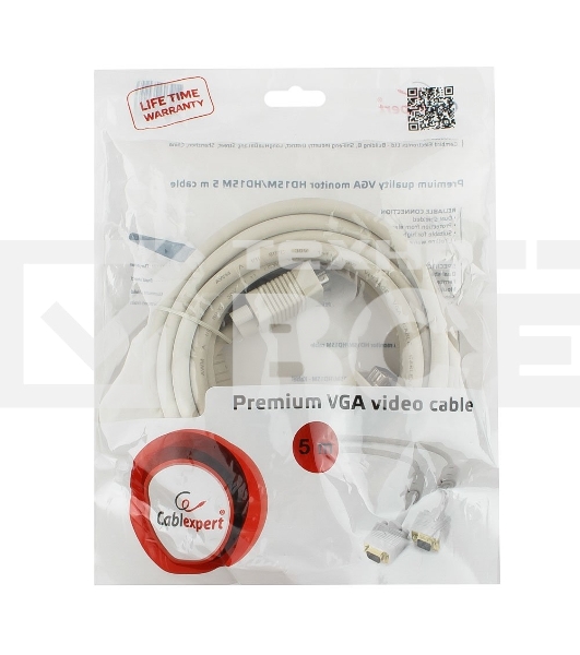 Кабель Gembird/Cablexpert CC-PPVGA-5M, Кабель VGA Premium , 15M/15M,5.0м, серый, тройной экран, феррит.кольца