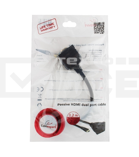 Разветвитель HDMI Cablexpert DSP-2PH4-002, HD19F/2x19F, 1 компьютер => 2 монитора, пасcивный, Full-HD, 3D, 1.4v