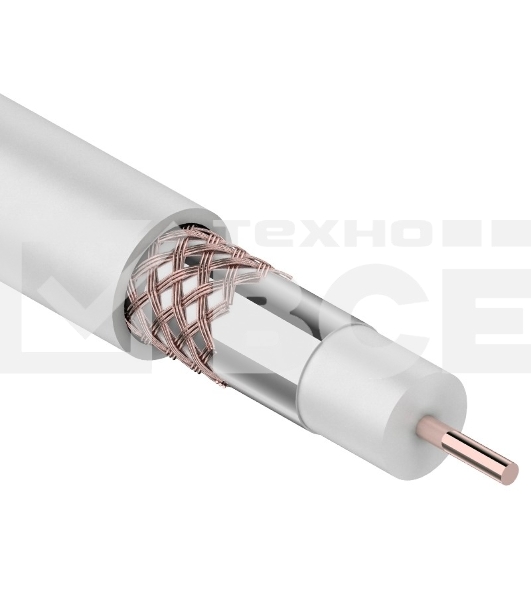 Кабель коаксиальный Rexant RG-6U+Cu, 75 Ом, Cu/Al/Cu, 64%, бухта 100 м, белый