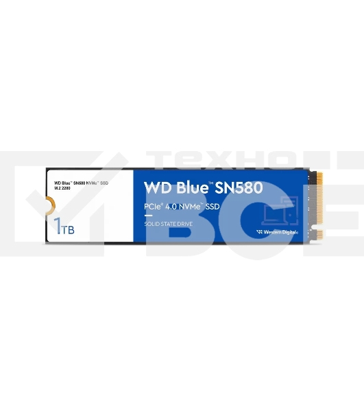Накопитель SSD WD 1Tb Blue SN580 NVMe, M.2(22x80mm), NVMe, PCIe 3.0 x4, 3D TLC, R/W 3500/3000MB/s, IOPs 460 000/45 600TBW