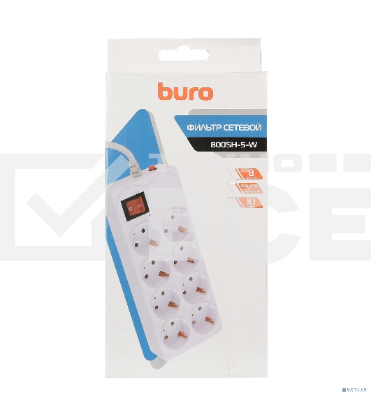 Сетевой фильтр Buro 800SH-5-W 5м (8 розеток) белый (коробка)