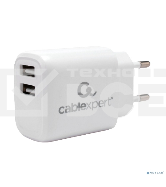 Зарядное устройство Cablexpert MP3A-PC-58, 10.5Вт, 2.1А, 2хUSB, белый, пакет