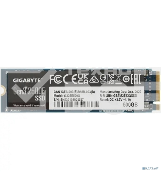 Накопитель SSD GIGABYTE AORUS Gen3 2500E, 500Gb, M.2 2280, PCIe 3.0 x4, NVMe, R/W 2300/1500