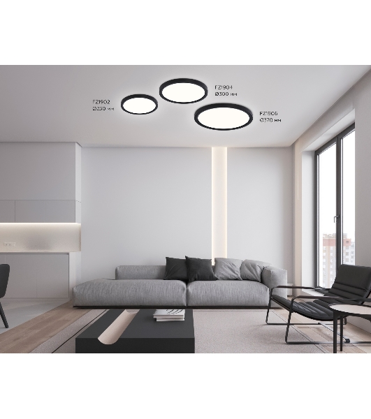 Светильник светодиодный ультратонкий Ambrella light FZ1902 BK черный IP54 13W 3000K-6500K CCT-переключатель D230*25 (Без ПДУ)