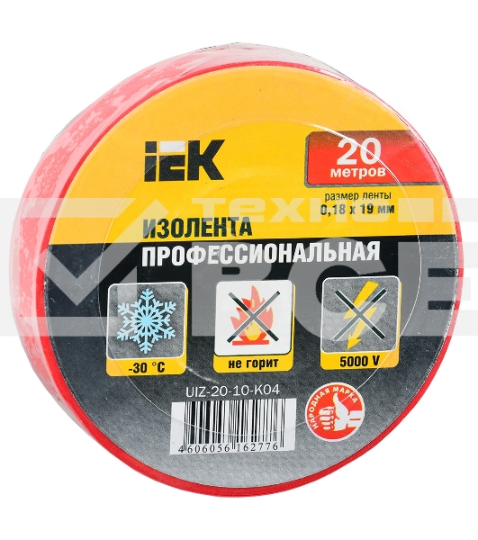 Изолента Iek UIZ-20-10-K04 0,18х19 мм красная 20 метров ИЭК