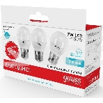 Светодиодная лампа GAUSS 53227T LED Elementary Шар 7W E27 4100K 1/40 (3 лампы в упаковке), фото 1