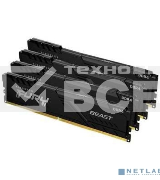 Оперативная память Kingston Fury Beast, DDR4, 64GB (4x16GB), 3200MHz, CL16, радиатор, чёрный