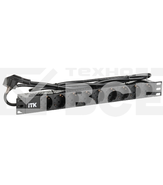 Блок розеток 9 розеток ITK PH22-9D1 PDU нем. ст, 1U, шнур 2м вилка нем. ст ал.проф