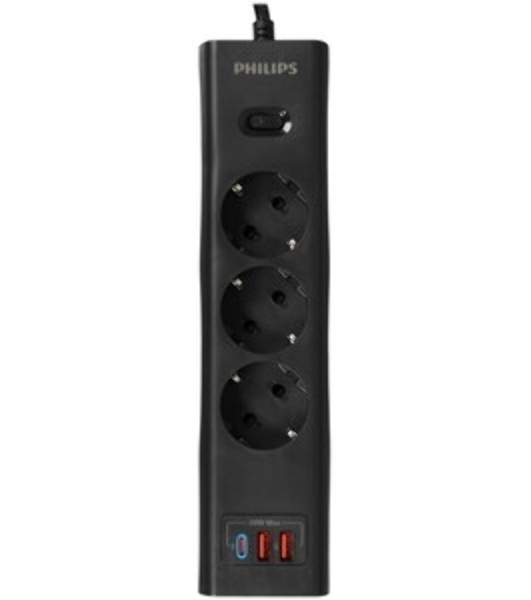 Сетевой фильтр Philips CHP4336BB/51, 3 м, 3 розетки, черный