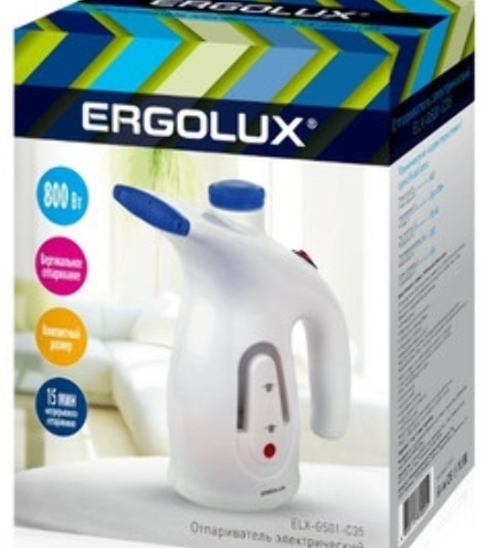 Отпариватель Ergolux ELX-GS01-С35 белый/синий, 800 Вт, 98 г/мин, 200 мл