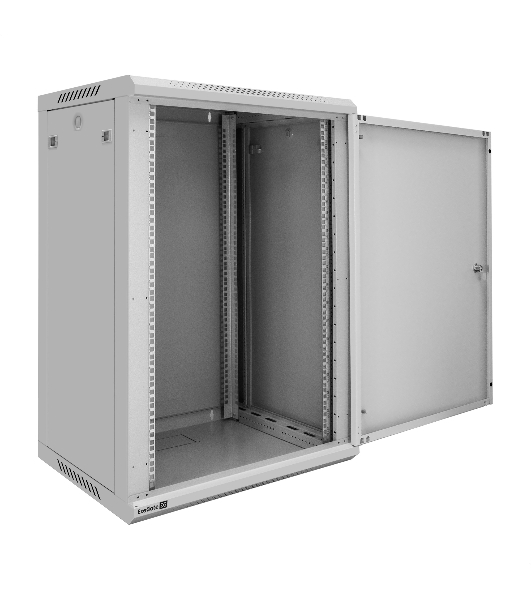 Шкаф телекоммуникационный 19' настенный 18U ExeGate EC-WM-18U.450.M.GREY (19”, 18U, 600x450x901mm (ШхГхВ), передняя дверь металл, съемные боковые панели, пыле- и влагозащита IP23, светло-серый RAL 7035, 2 коробки)