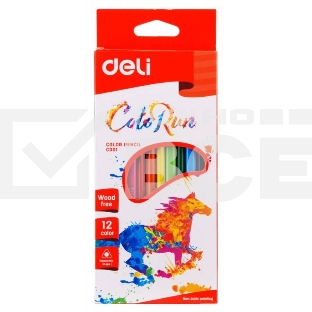 Карандаши цветные Deli EC00100 трехгранные пластик 12цв. коробка/европод.