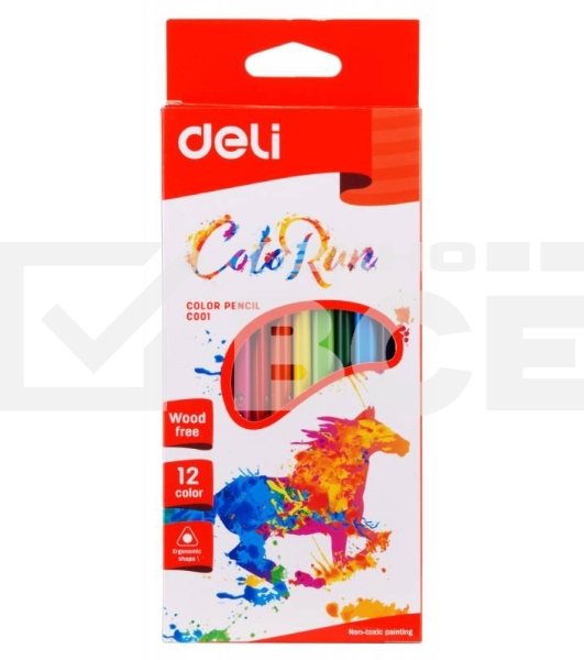Карандаши цветные Deli EC00100 трехгранные пластик 12цв. коробка/европод.